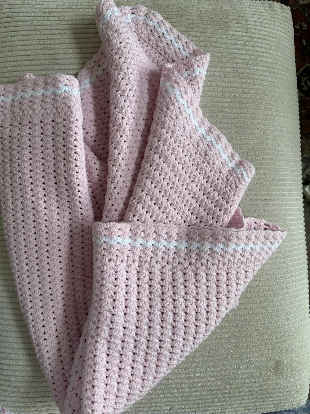 Baby Girl’s Handmade Crocheted Heavy Blanket in Baby Pink 42x42 in